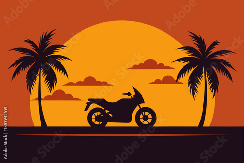 Motorbike Silhouette on Coastal Sunset Road