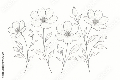 Fototapeta Naklejka Na Ścianę i Meble -  Line drawing of flowers.