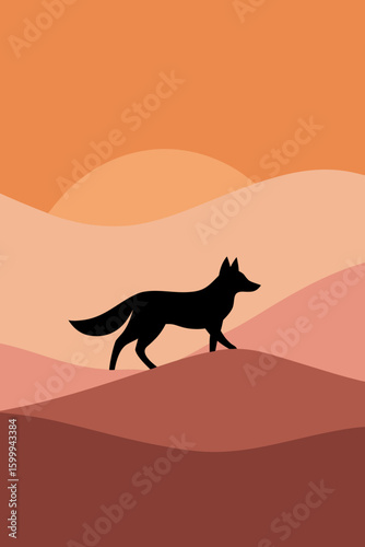 Desert Fox Silhouette Running on Sand Dunes