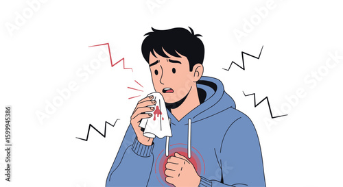 Man experiencing chest pain and discomfort while holding his chest feeling unwell