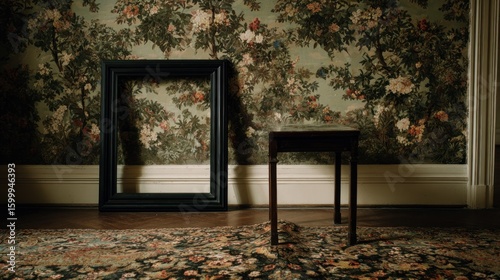 Interior still life with framed space and antique table