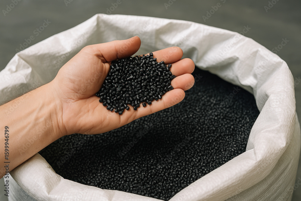 Hand holding bag of black seed. Hand holding bag of black seed.