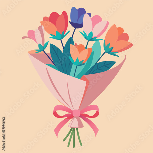 Wallpaper Mural A bouquet of flowers in a pink transparent package with a bow vector illustration
 Torontodigital.ca