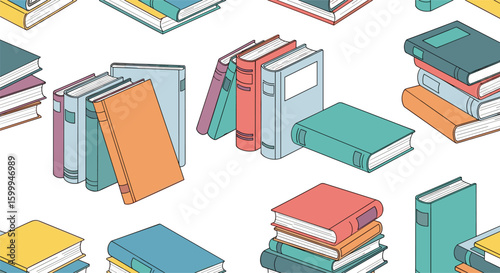 A colorful collection of assorted books stacked and arranged in various configurations for reading and education