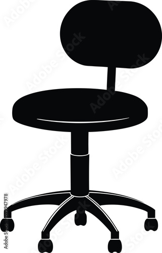 Black silhouette of a low back office stool chair isolated on transparent background