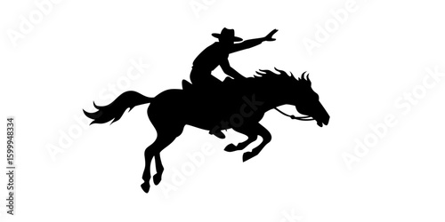 Wild Rodeo Cowboy Silhouette on Bucking Horse – Western Rodeo Clipart Vector