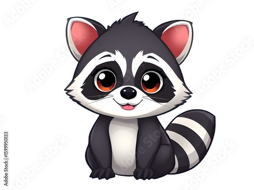 Cute raccoon cartoon on a transparent or white background. Ideal for tattoos, print on demand products, wall art, wallpaper, and stickers.