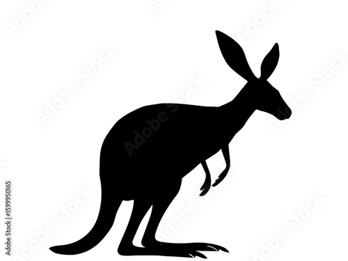 A simple black silhouette of a kangaroo, set against a transparent or white background. The minimalist style highlights the iconic shape of this Australian marsupial. Vector illustration.