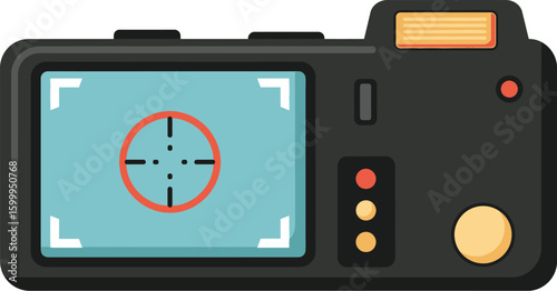 Digital camera viewfinder with crosshairs and flash