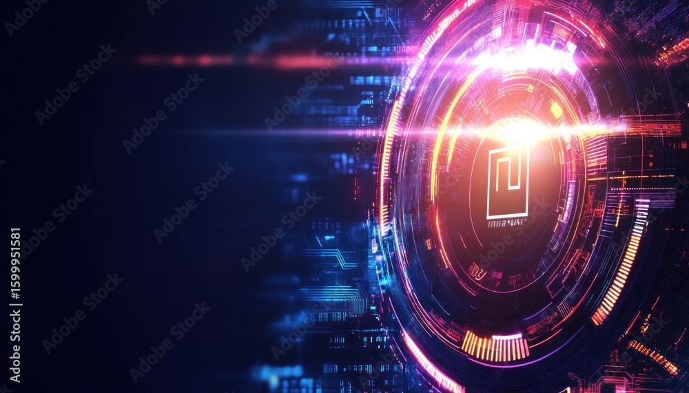 Futuristic cryptocurrency concept showing digital money emission process Futuristic cryptocurrency concept showing digital money emission process
