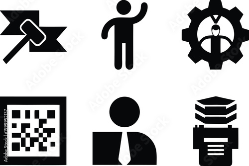Black and white icons for business and technology set of silhouettes