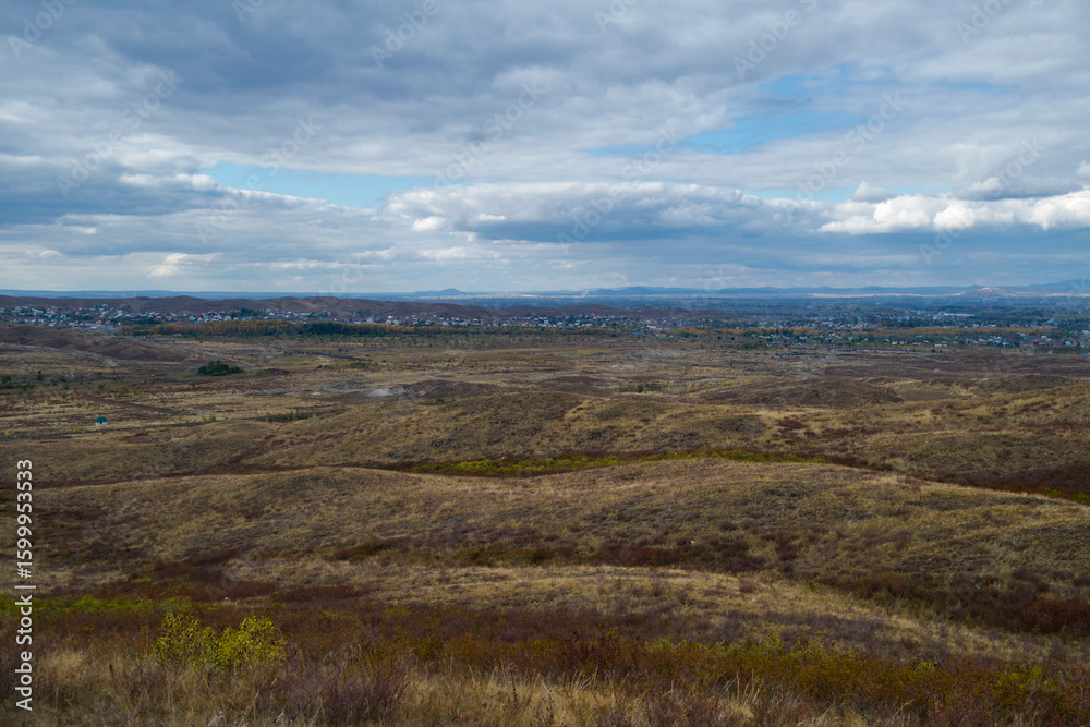Autumn steppe landscape. Landscape in Kazakhstan. Kazakh steppe. Ust-Kamenogorsk Autumn steppe landscape. Landscape in Kazakhstan. Kazakh steppe. Ust-Kamenogorsk