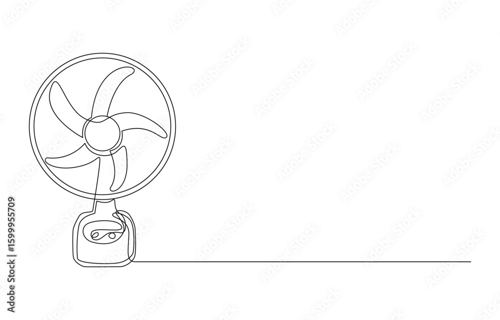 Obraz premium Single continuous line drawing of a table fan, Continuous Line Drawing of an Electric Fan, Line Art Fan Illustration 