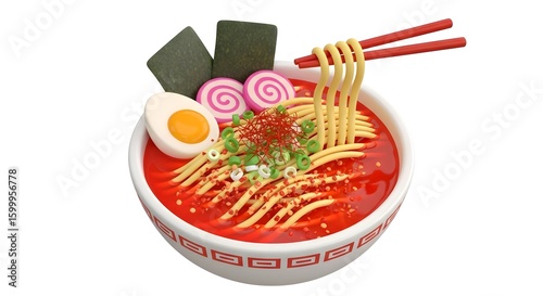 Delicious Ramen Bowl with Toppings and Ingredients Ready to Eat