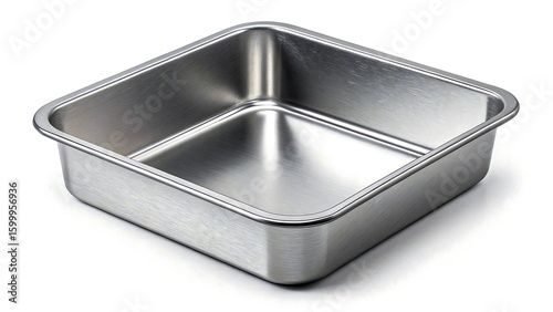 Fototapeta Naklejka Na Ścianę i Meble -  Shiny stainless steel square cake pan on a white background for baking needs
