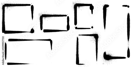 Black spray paint borders and shapes on white background vector
