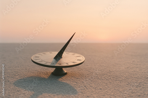 Sundial at Sunset in Desert Landscape