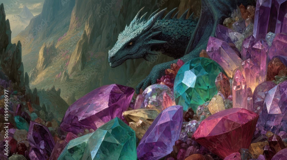 Obraz premium Dragon among colorful crystals
