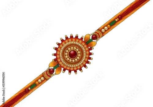 A beautiful decorative Rakhi on a transparent or white background, representing the festival of Raksha Bandhan and the Rakhi celebration. Ideal for cards, banners, copy space, covers, templates etc.