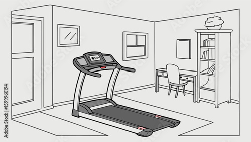 Treadmill exercise machine for home workout fitness cardio training and healthy lifestyle in room interior