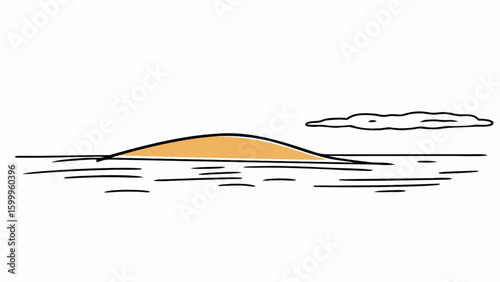 Illustration of a peaceful island in the sea with a cloud in the sky vector drawing art 100 chars