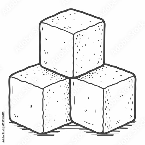 Three White Sugar Cubes Stacked Illustration Food And Beverage Concept Design