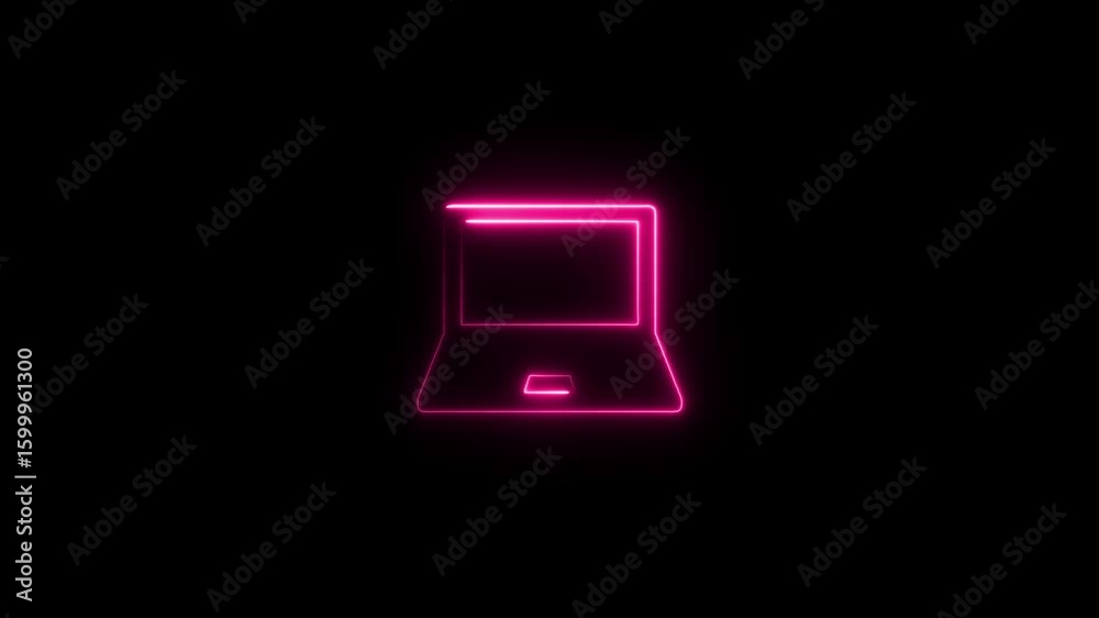 Glowing neon Laptop computer line icon line icon vertical video animation for web use for computer, equipment, business, technology.