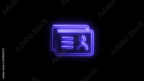 Glowing neon ID Card with picture, contact information, identification line icon, vertical video animation for web use for security, identity, contact, card.