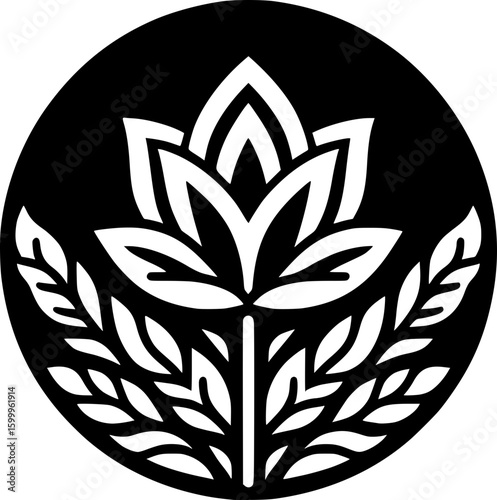 Minimalist black and white rosetta icon with clean, geometric lines—ideal for logos, stickers, or digital use on a white background.