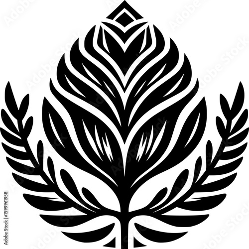Minimalist black and white rosetta icon with clean, geometric lines—ideal for logos, stickers, or digital use on a white background.