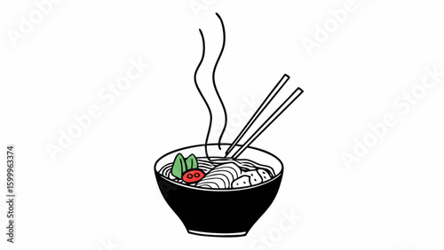 Delicious asian noodle soup bowl with chopsticks vector illustration for food lovers and chefs