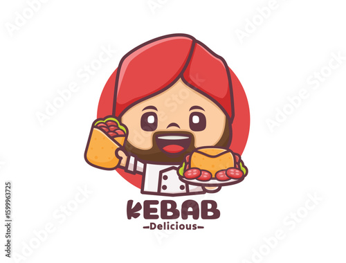 Cute chef with kebab .cartoon character logo
