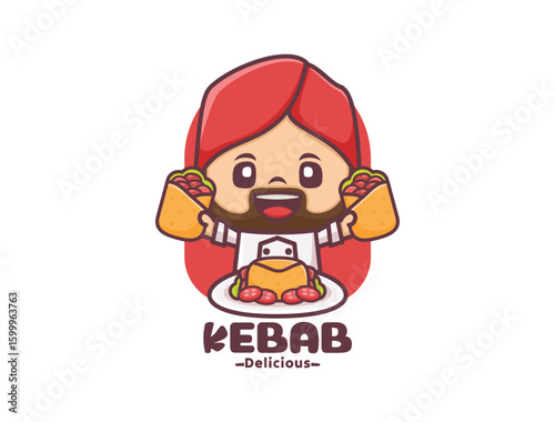 Cute chef with kebab .cartoon character logo