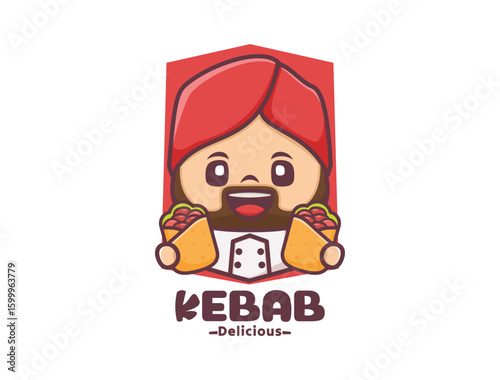 Cute chef with kebab .cartoon character logo