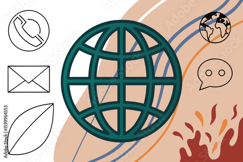 Communication and global connection icons set of