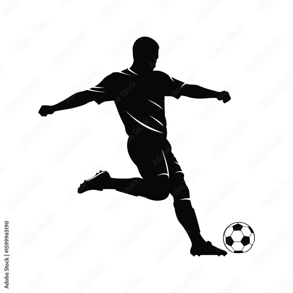 Fototapeta premium Soccer Player Silhouette Kicking Ball Dynamic Action Sports Vector Graphic