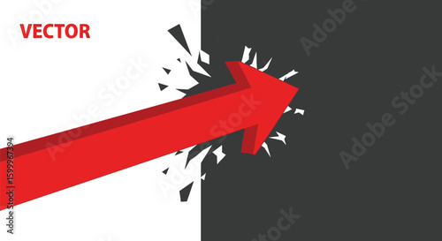 Red arrow breaking through wall vector illustration for business success and growth concept design