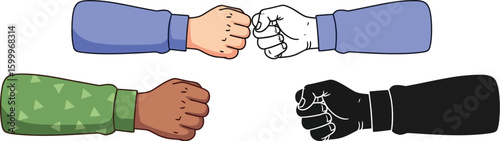 Fist bump illustration vector image of diverse hands for teamwork collaboration and partnership concept design