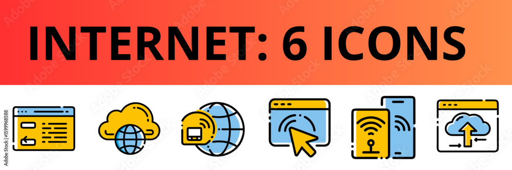 Fototapeta premium Internet icons set featuring six colorful symbols of connectivity 