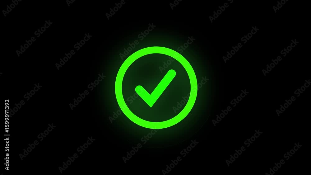 Digital interface element with neon glowing green checkmark circle motion graphics ui ux design. Motion graphics green checkmark glowing neon circle for app icon website and technology design. Digital interface element with neon glowing green checkmark circle motion graphics ui ux design. Motion graphics green checkmark glowing neon circle for app icon website and technology design.