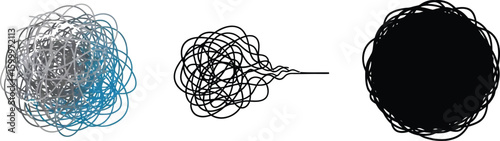 Tangled messy lines vector design illustration concept of chaos and complexity abstract art graphic element