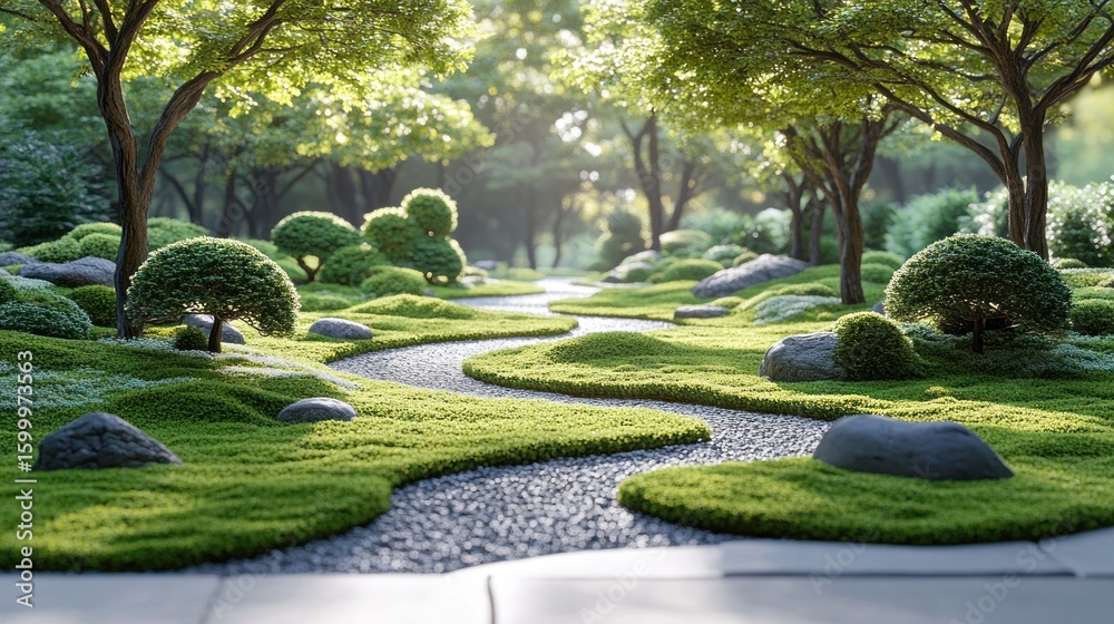Fototapeta premium Serene, sun-drenched garden path