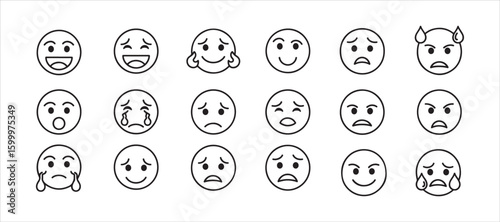 A basic set of monochrome icons depicting emotional expressions. Simple vector materials for use

