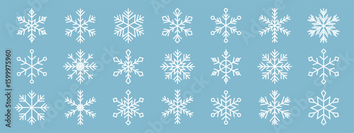 Set of different form snowflakes vector icon. Winter frost crystal snowflake icon collection