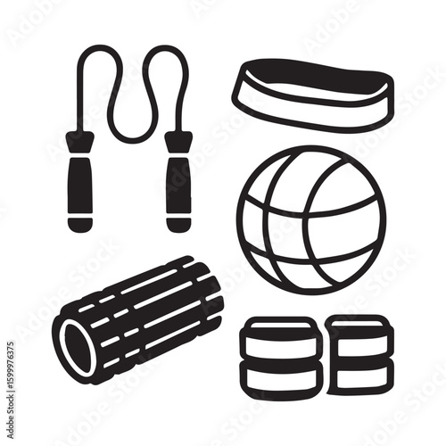 Exercise Tools Silhouette Set – Black Vector Fitness Equipment