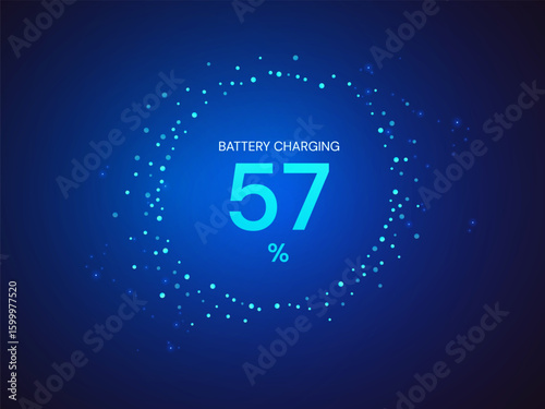 Electric Vehicle battery charging Status Dashboard Hologram Interface with battery percentage in Abstract technology circle movement effect light blue vector design concept for ev car, ui, new tech.