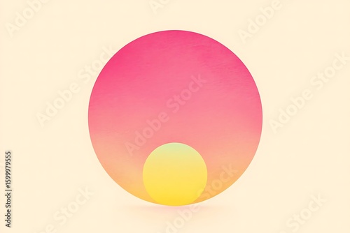 A clean and minimalist abstract design featuring a large pink circle with a smaller yellow circle inside set against a