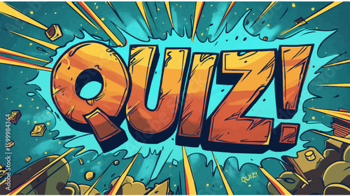 word QUIZ with explosive effects and dynamic background for engaging content or games. Generative ai vector illustration. Wide banner image