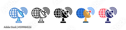 Satellite Signal Multiple Style Icon Set Collection.  