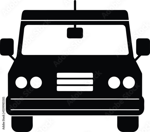 Front view ambulance silhouette isolated on transparent background